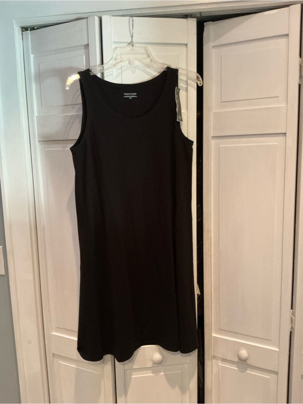 Eileen Fisher NWT Black Organic Cotton Stretch Jersey Shift Dress - M